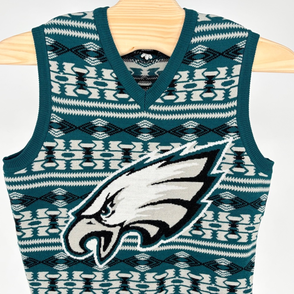 NFL Team Apparel Philadelphia Eagles Sweater Vest Large Green Fair Isle Knit